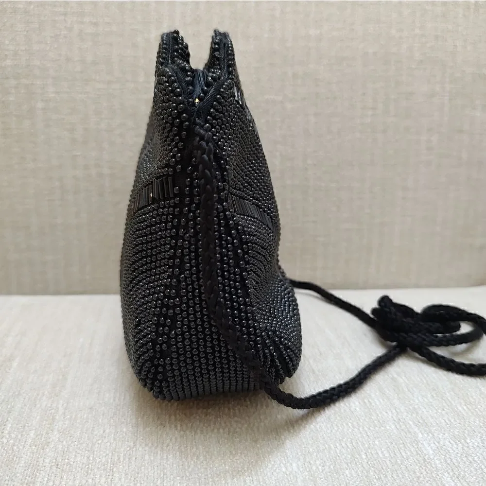 Scalloped Black Beaded Evening Shoulder Bag Formal Special Occasion